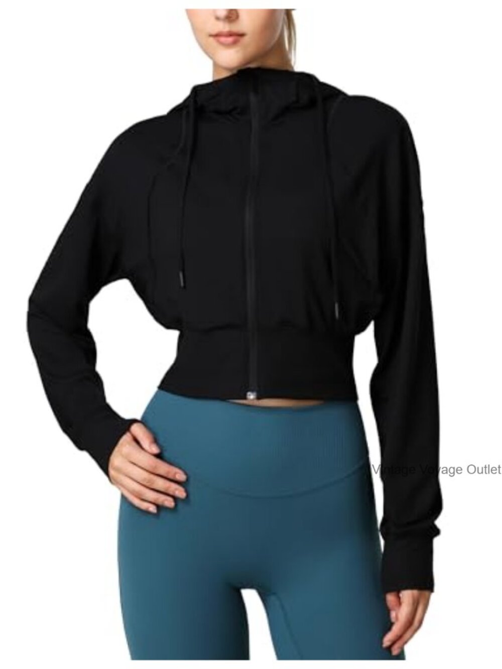 Cropped Full Zip Athletic Hoodie for Women Long Sleeve Workout Yoga Track Jacket